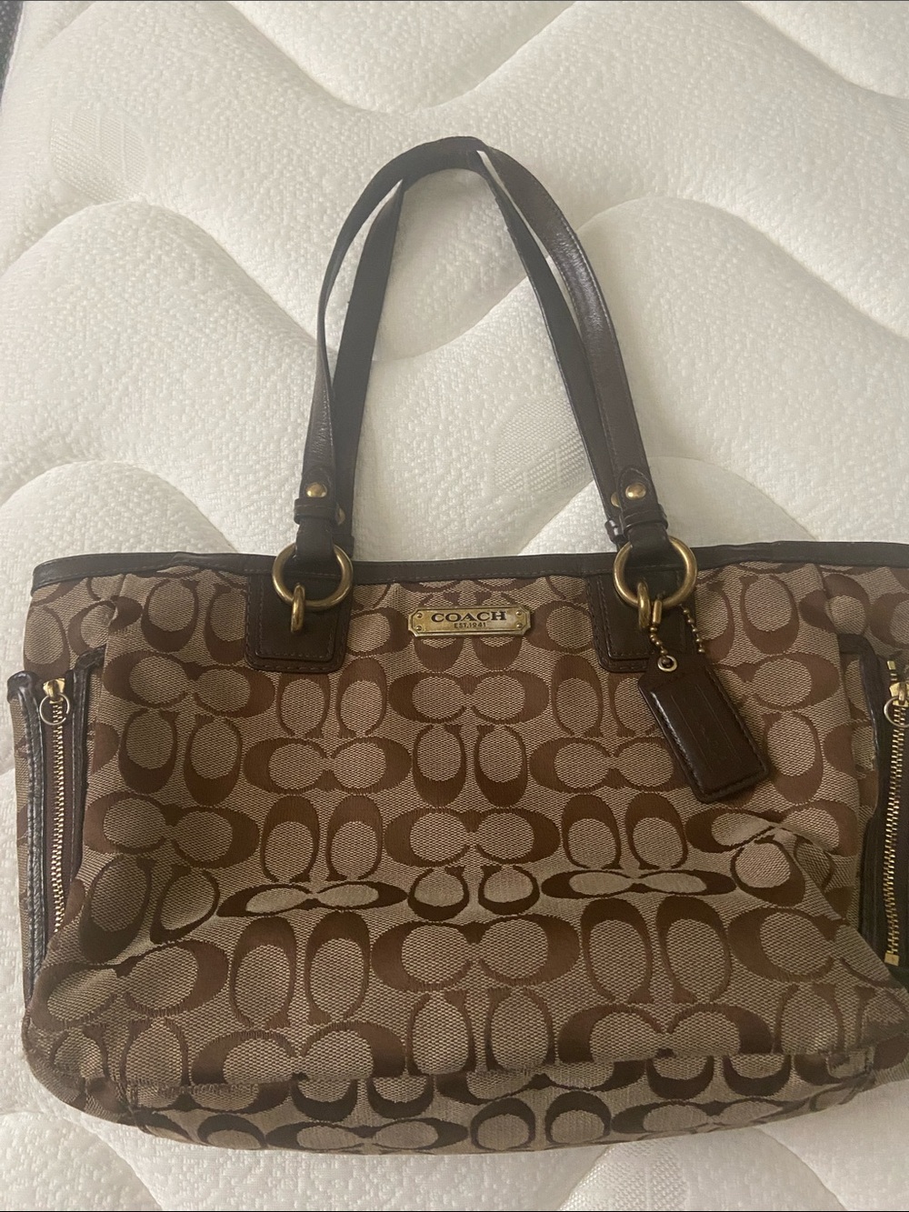 Coach Tan and Brown Signature Logo Tote